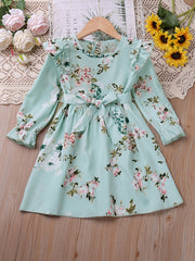 Girls Ruffle Floral Print Belted Dress - A Stylish and Comfy Outfit