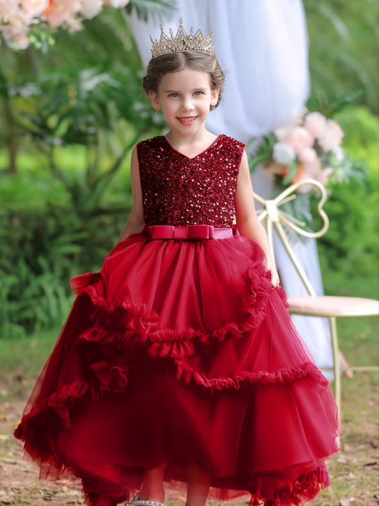 Girls Elegant Sleeveless Sequined Princess Dress