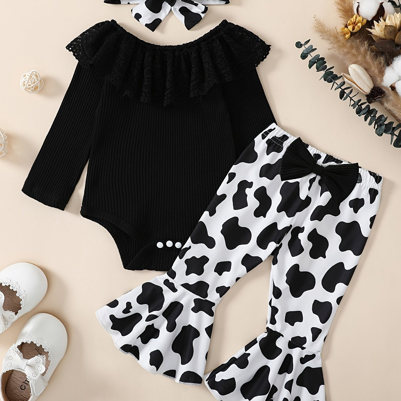 Girls Long Sleeve Ruffle Bodysuit and Flared Pants Set