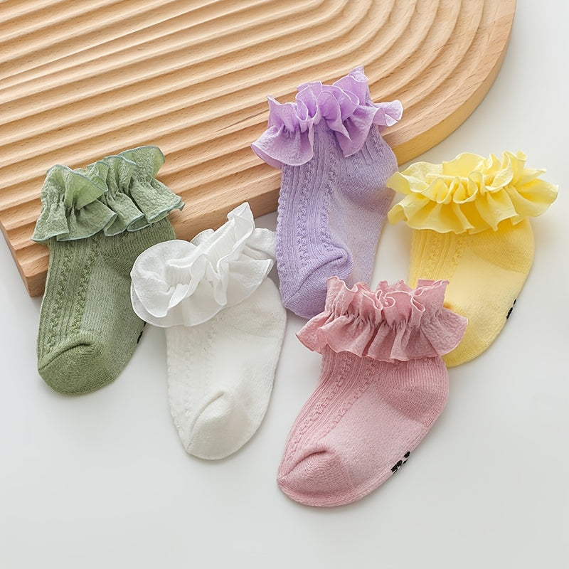 Toddler Girls Ruffle Lace Trim Solid Color Socks