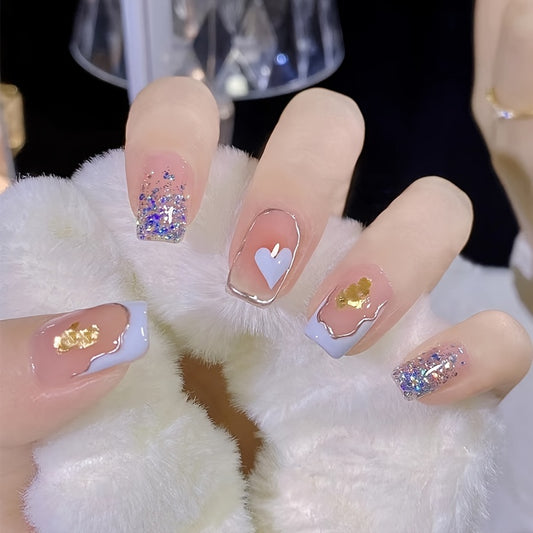 24 Pcs Gradient Coffin Press-On Nails: Add a stylish touch to your nails with these short fake nails with gradient design.