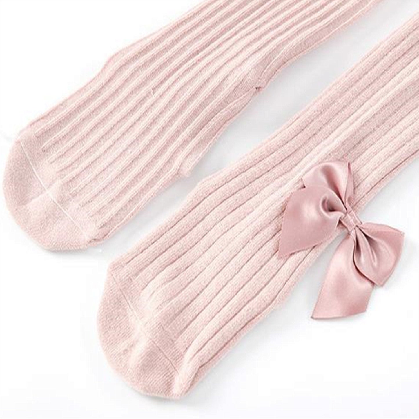 Seamless Cable Knit Tights with Bow for Baby Girls