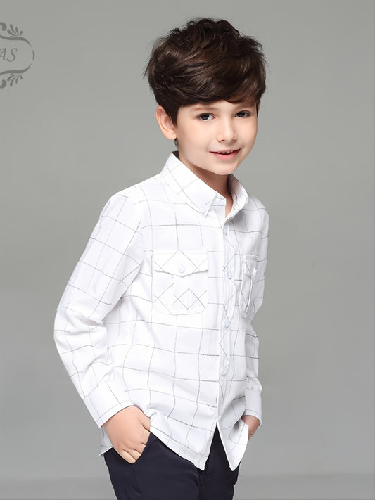 Boys' Casual Cotton Plaid Shirt with Pocket