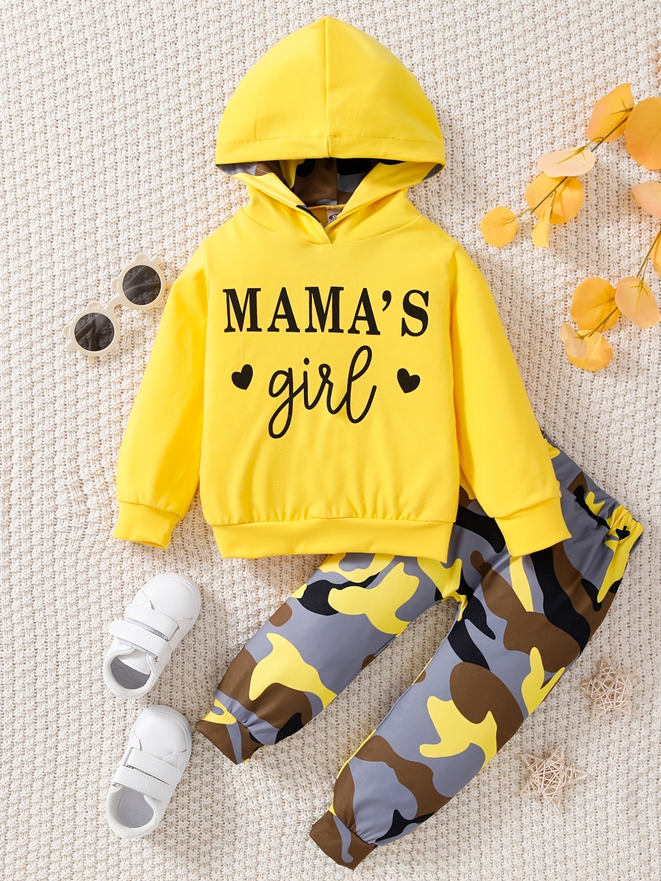Hoodie Top & Camouflage Pants Set for Baby Girls