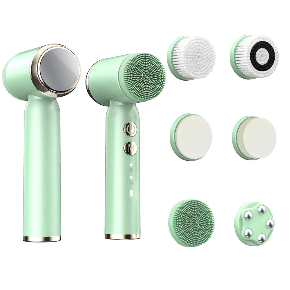 Electric Facial Cleansing Brush: Sonic Vibrating Face Scrubber with Hot/Cold Compress and 6 Brush Heads