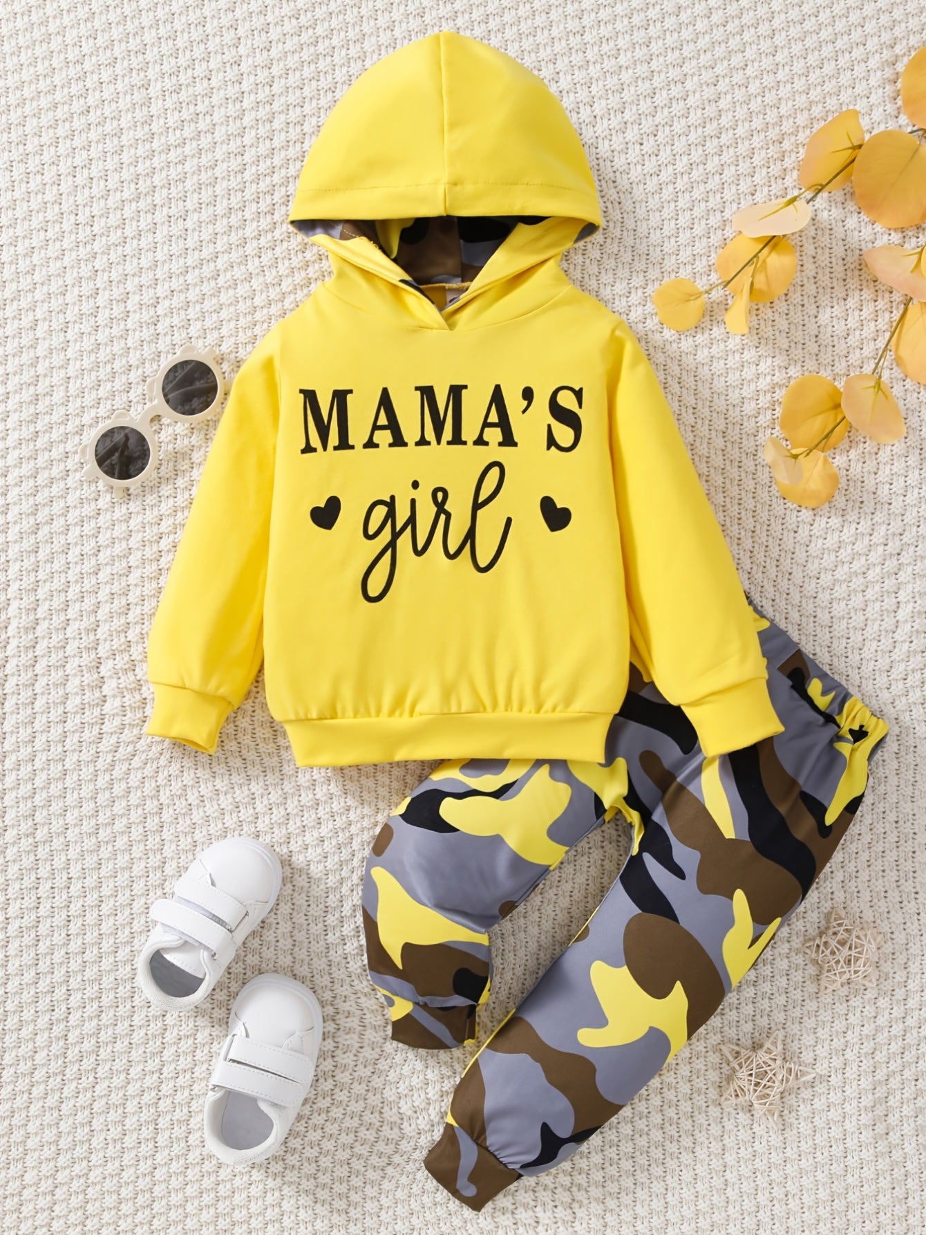 Hoodie Top & Camouflage Pants Set for Baby Girls