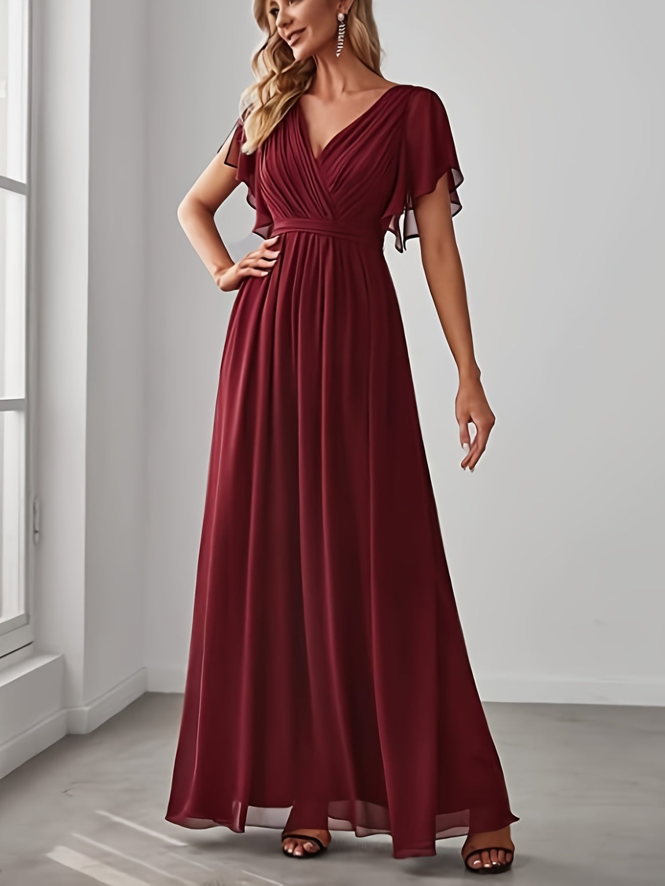 Women's Elegant Chiffon V-Neck Dress