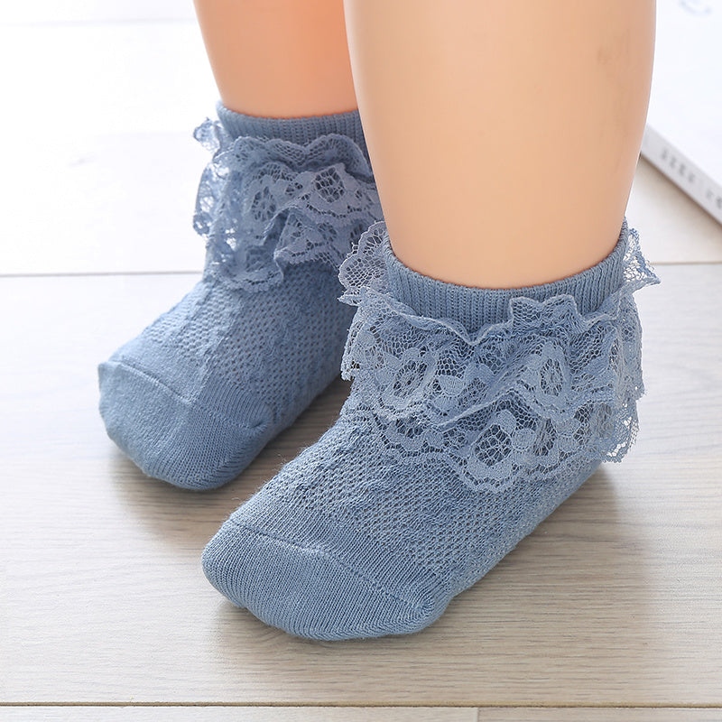 Toddler Girls Lace Flower Trim Dance Socks