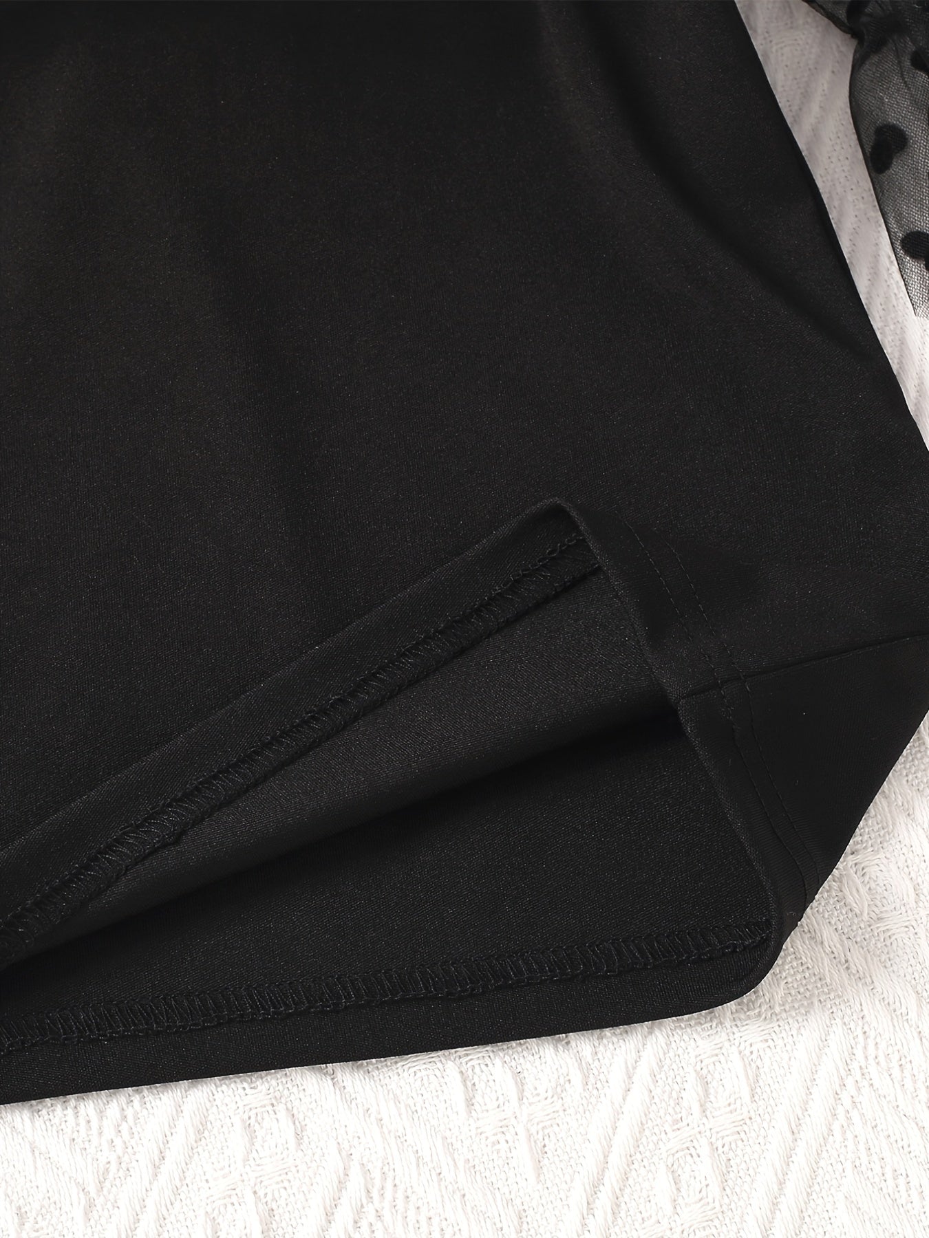 Girls Long Puff Sleeve Black Polka Dot Print Splicing Tulle Dress With Belt