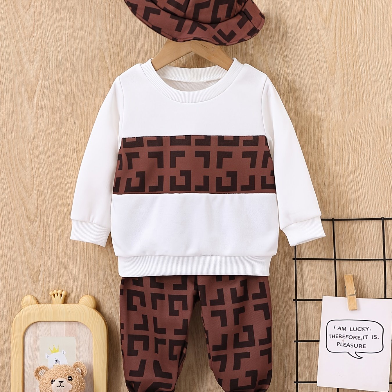 Boy's Hooded Color Block Suit Set with Hat