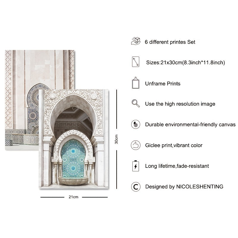 6-Piece Islamic Mosque Architectural Art Decorative Painting Set