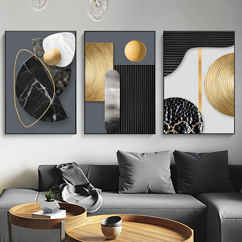 3pcs Frameless Abstract Geometry Canvas Wall Art Painting, Print Wall Decor