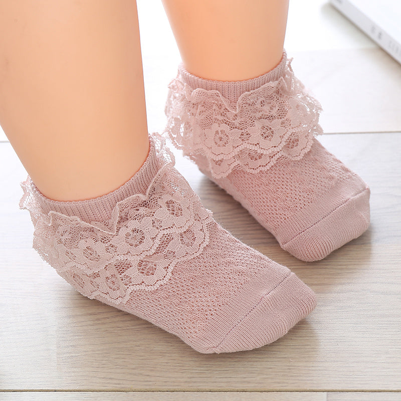 Toddler Girls Lace Flower Trim Dance Socks