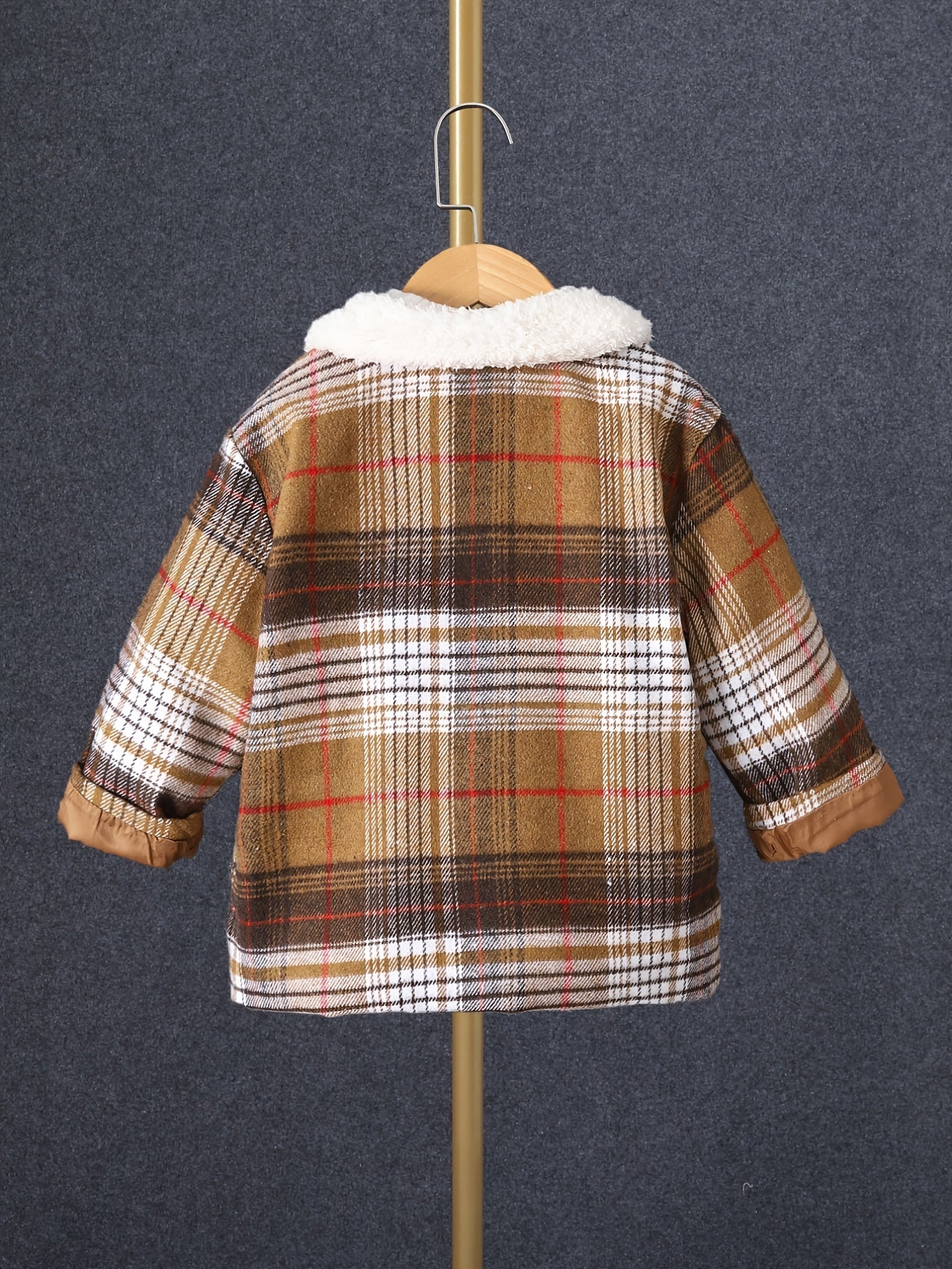 Casual Plaid Pockets Front Button-up Fleece Coat Jacket