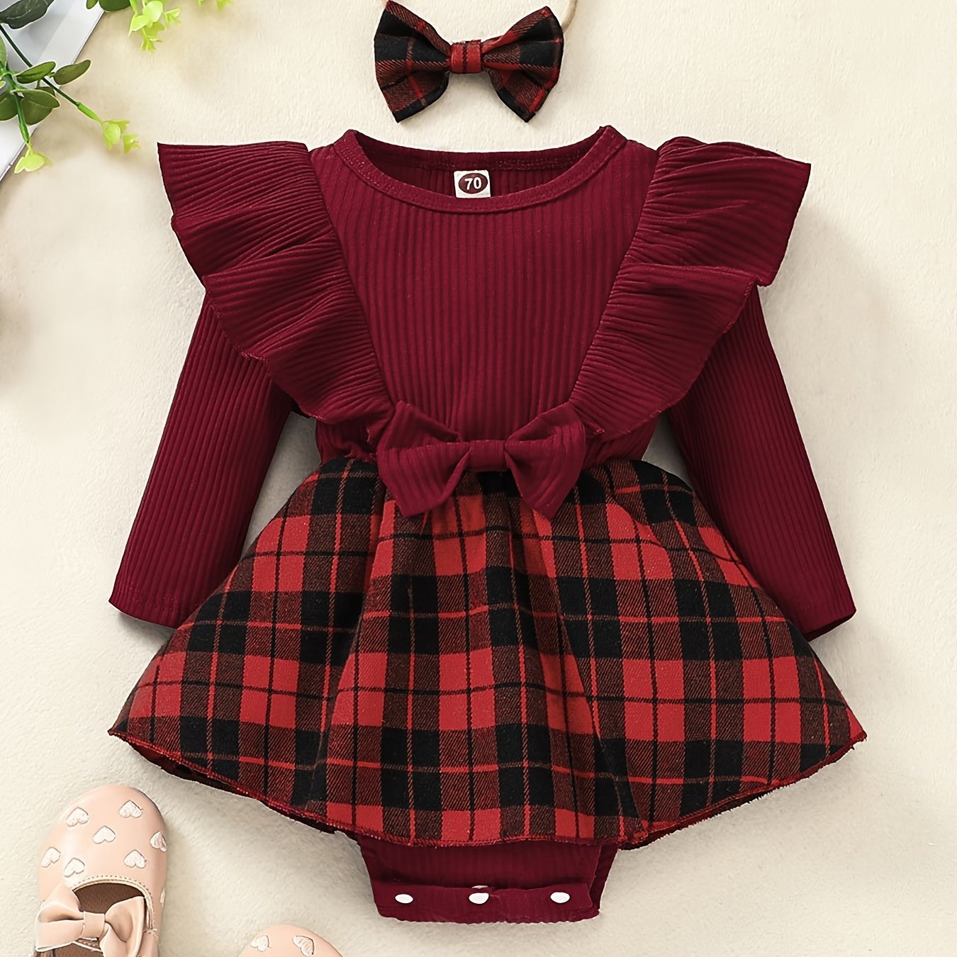 Newborn Infant Baby Girls Christmas Plaid Dress Outfit