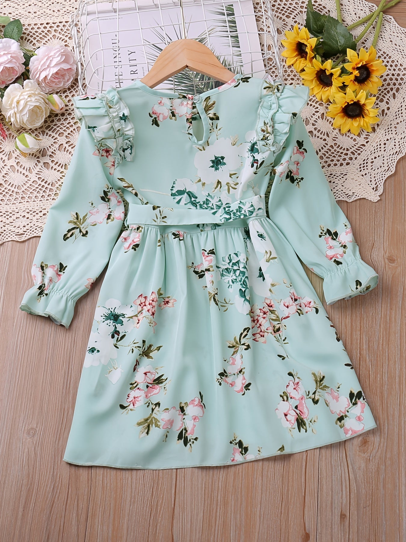 Girls Ruffle Floral Print Belted Dress - A Stylish and Comfy Outfit