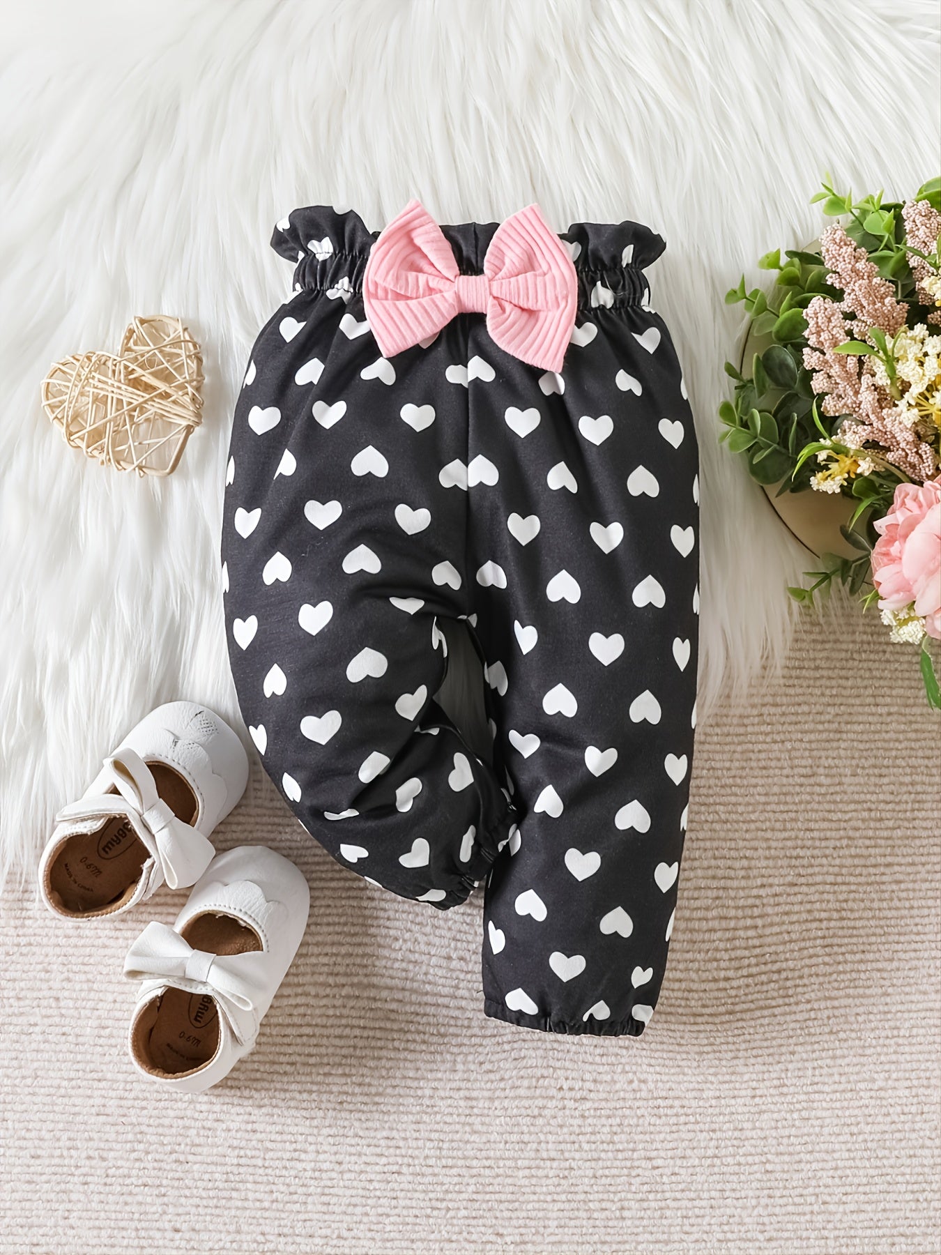 Baby Toddler Girls Cotton Long-Sleeve Bodysuits Romper + Heart Pattern Pants + Headband Outfit Sets Baby Clothes