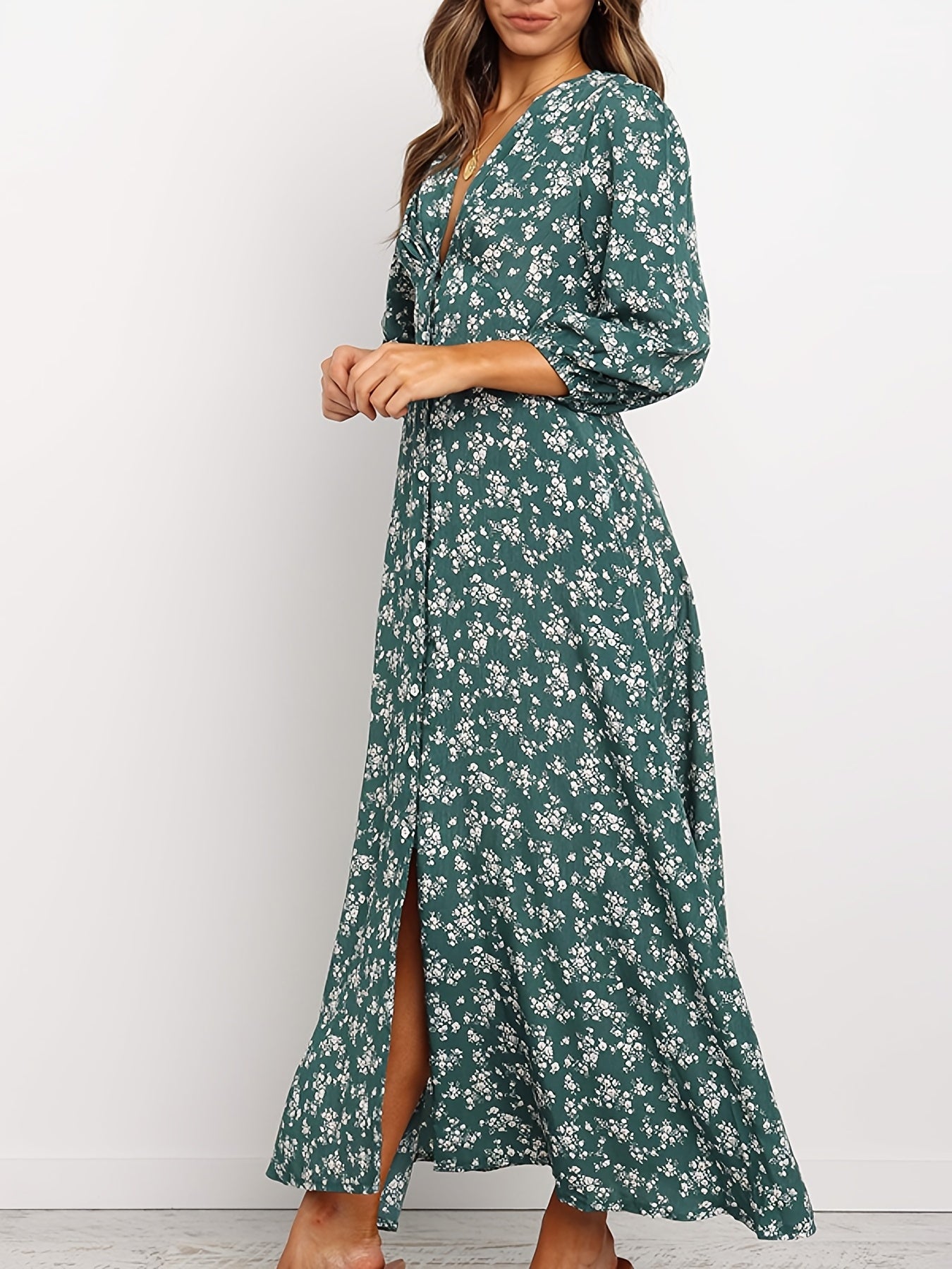 Dirty Floral V-Neck Maxi Dress: Ruffled High Waist Summer Dress for Women