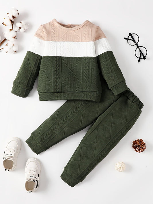 Boys Winter Warmth Color Block Pullover Top & Pants Set