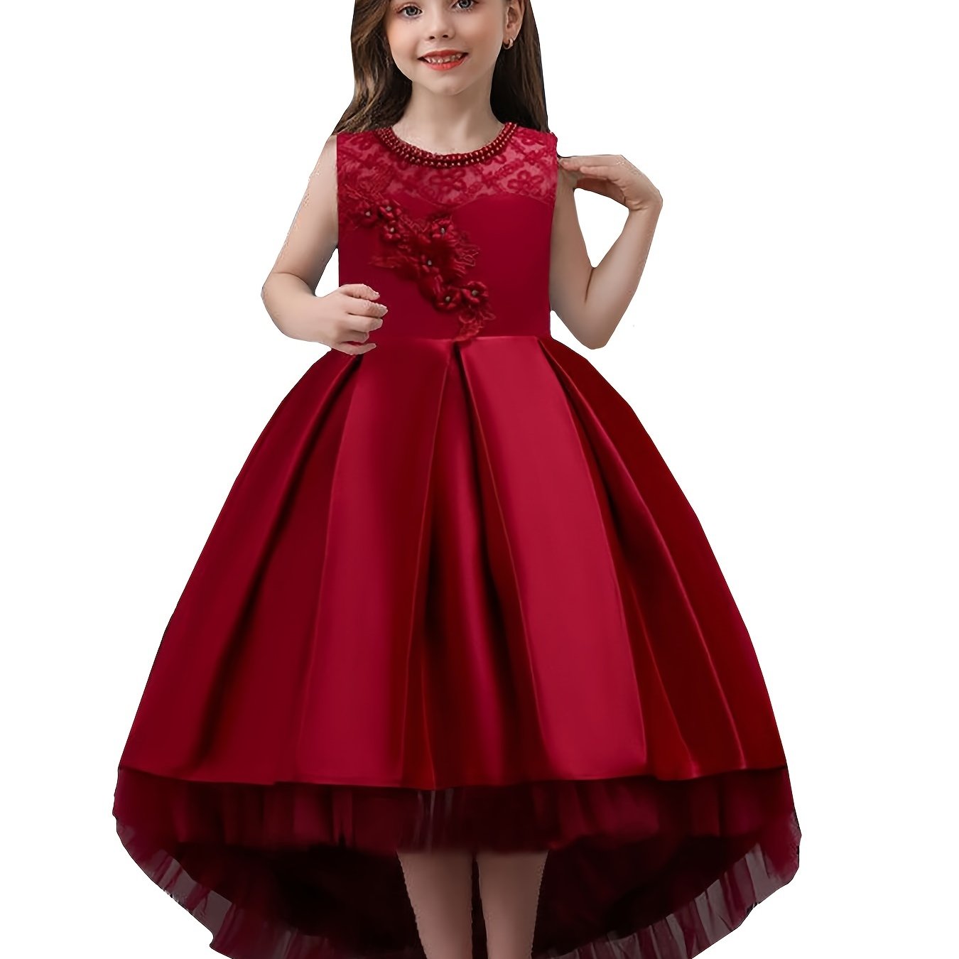 Cute Elegant Stitching Mesh Princess Dress with Flower Embroidery