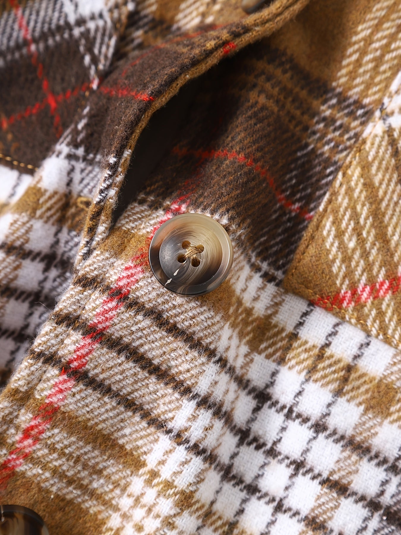 Casual Plaid Pockets Front Button-up Fleece Coat Jacket