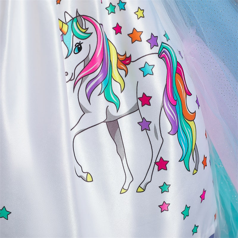 Rainbow Cake Girls Unicorn Dress Long Tail Train Dress Baby Girl