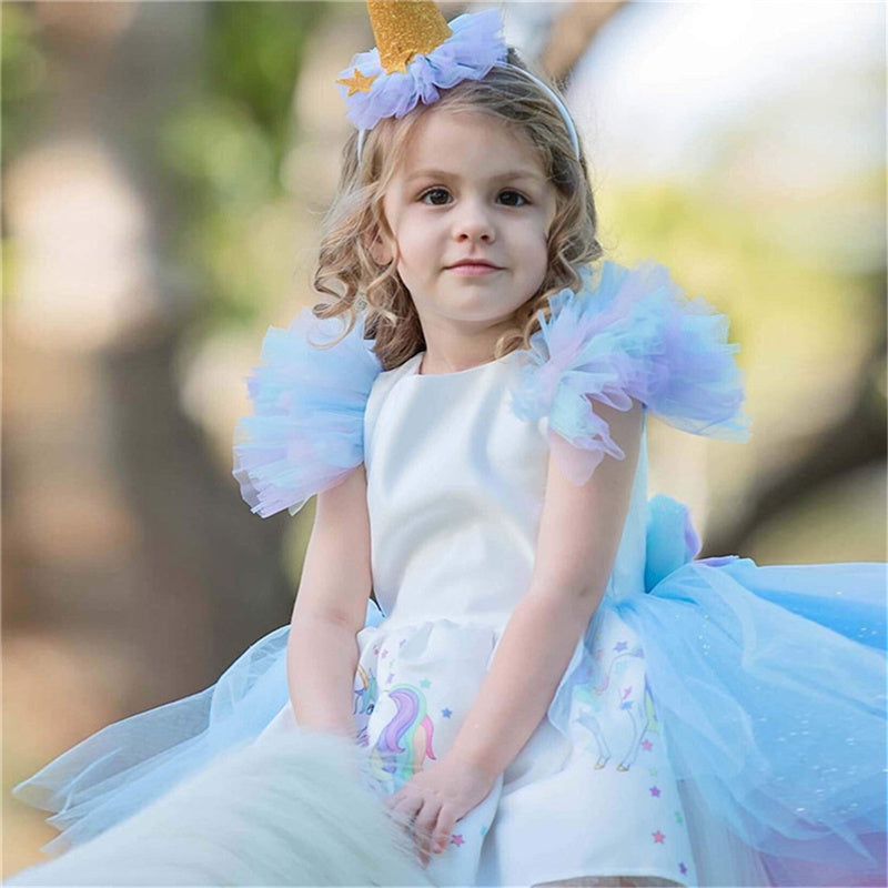 Rainbow Cake Girls Unicorn Dress Long Tail Train Dress Baby Girl