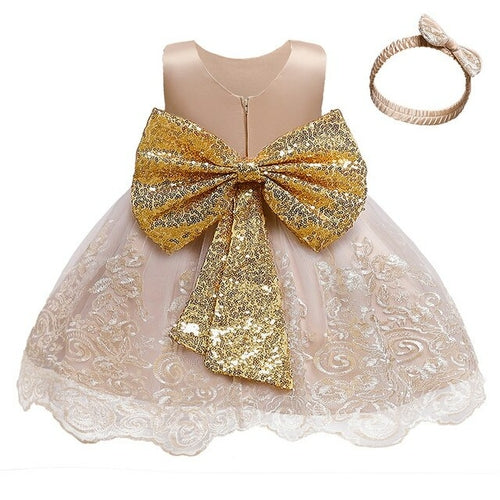 Sequin Bowknot Ball Toddler Baby Girl Princess Dress for Birthday Parties