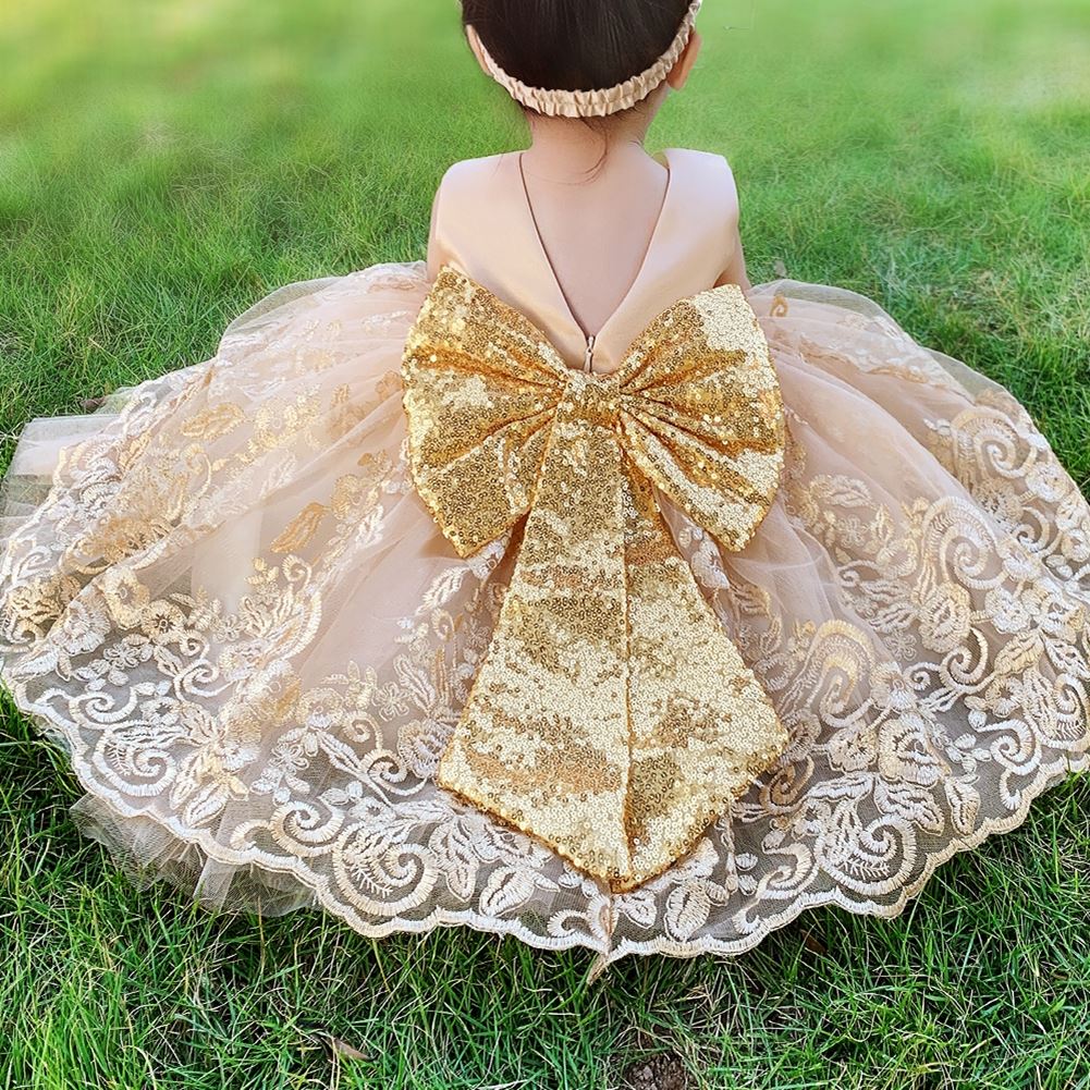 Sequin Bowknot Ball Toddler Baby Girl Princess Dress for Birthday Parties