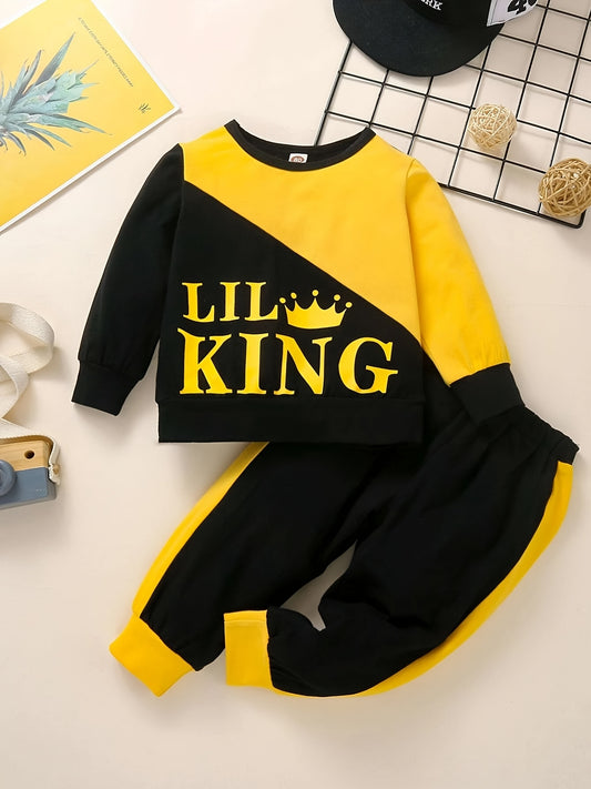 LIL KING" Pullover Sweatshirt and Pants Set for Baby Boys