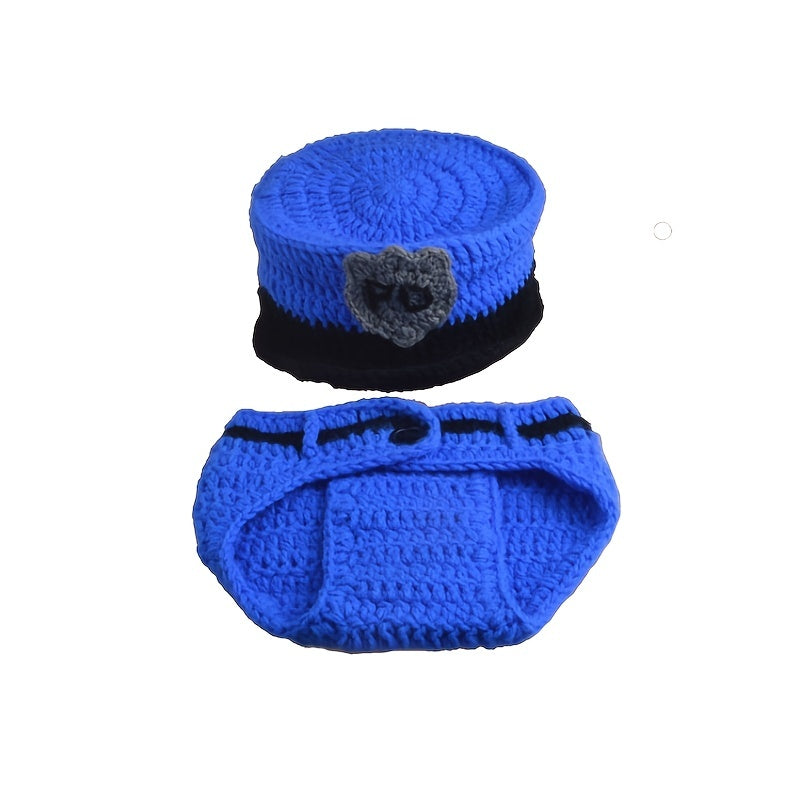 2pcs/Set Policeman Baby Crochet HandKnitted Costume