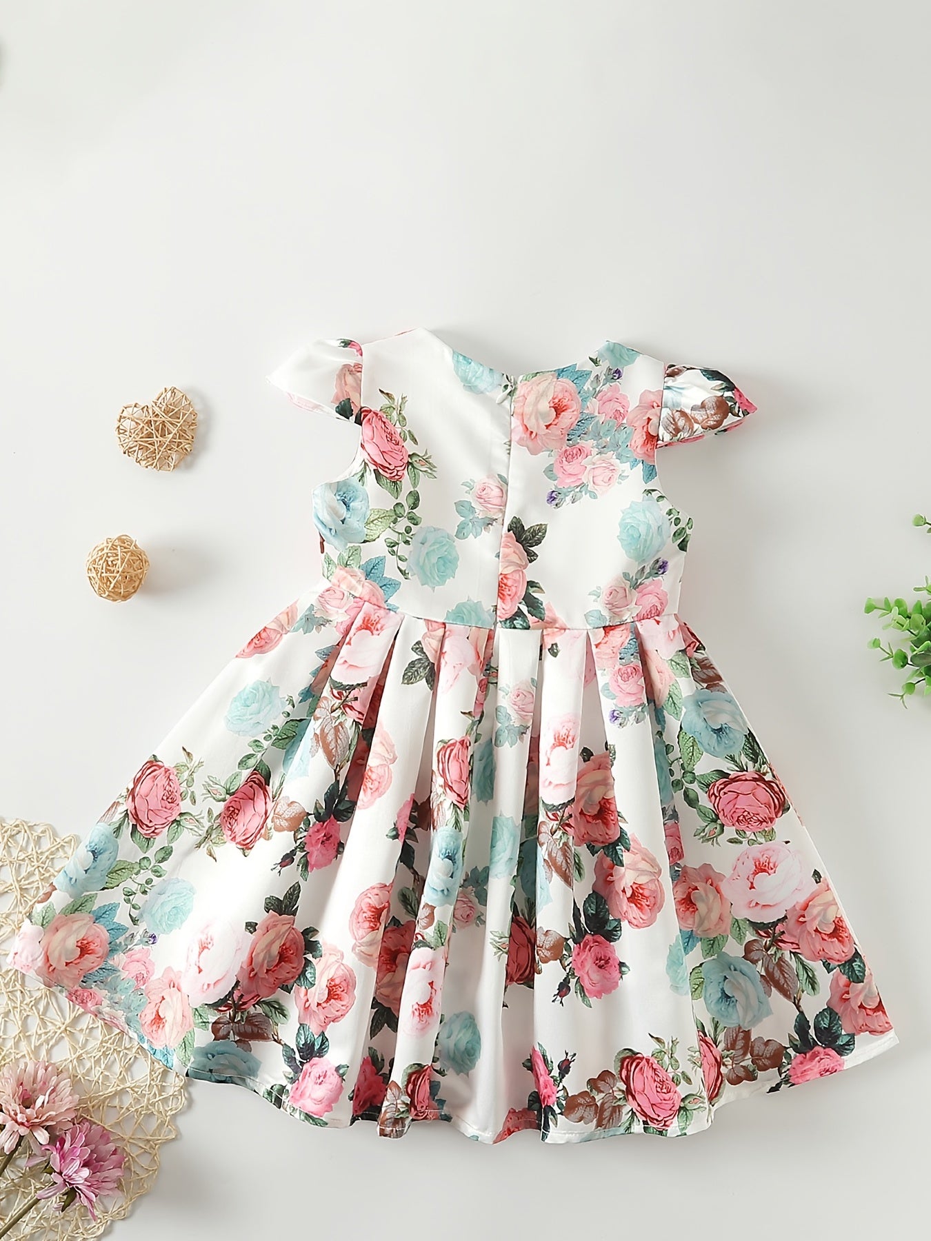 Elegant Cute Floral Print Dress with Bow Belt Decoration