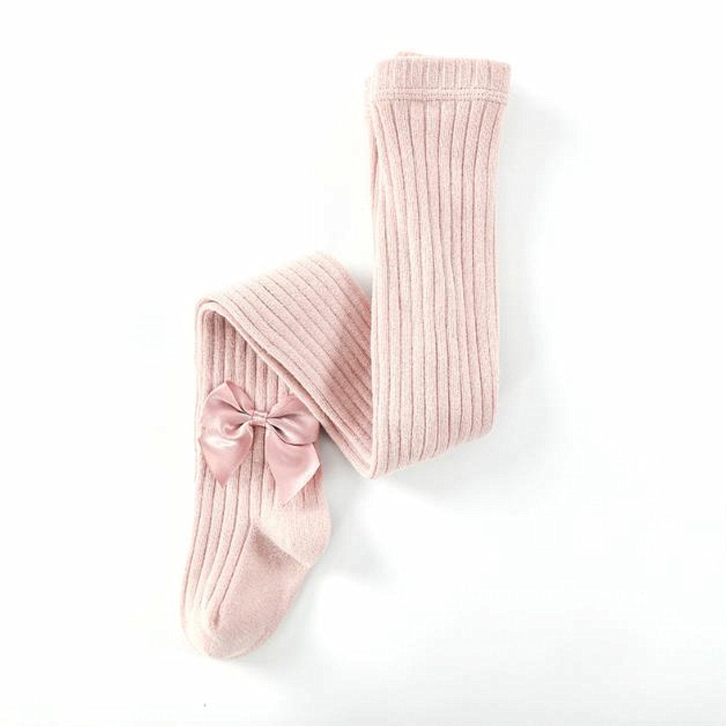 Seamless Cable Knit Tights with Bow for Baby Girls