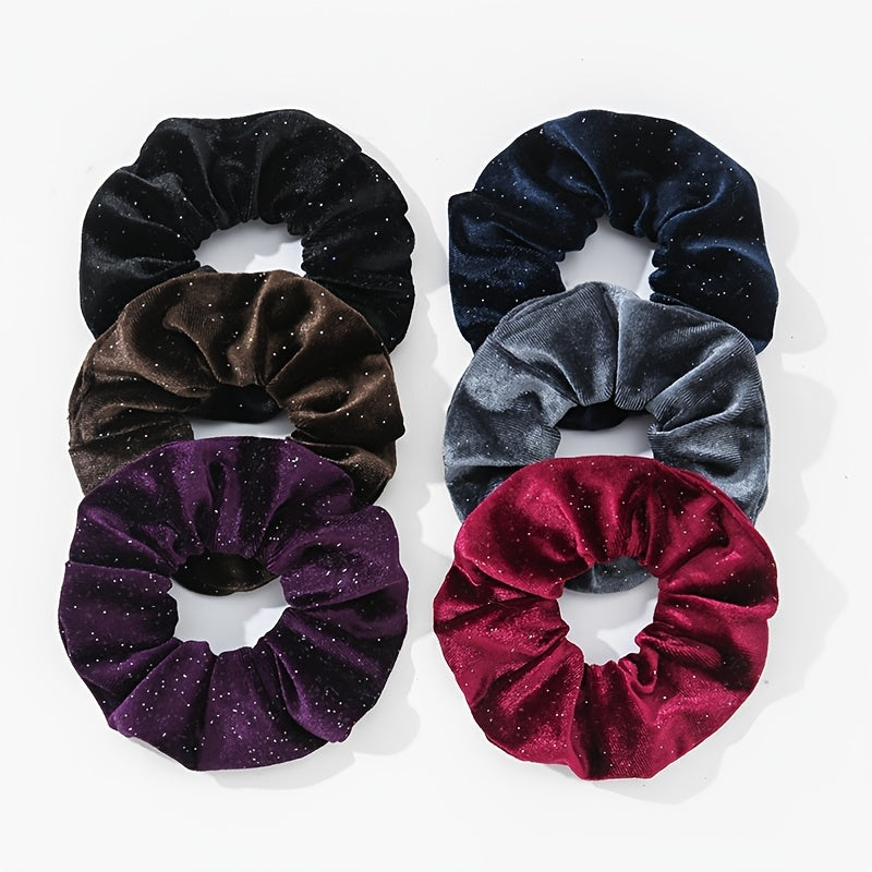 6-piece Winter Shiny Velvet Hair Scrunchies Set