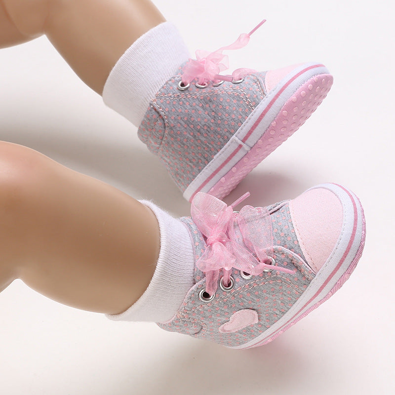 Baby Pink Bow Heart Polka Dot Soft Soled Sneakers