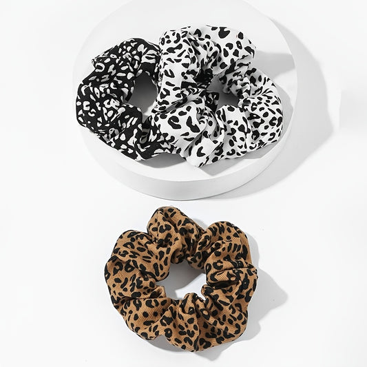 3PCS Satin Leopard Cheetah Scrunchie Set