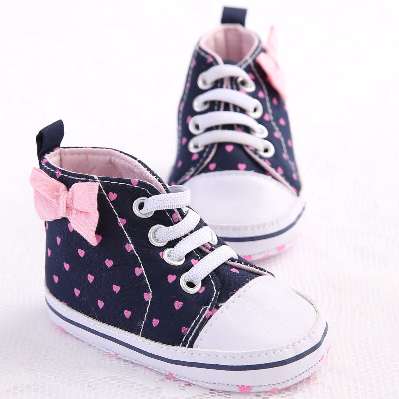 Heart Print Bow High Top Canvas Shoes for Baby Girls