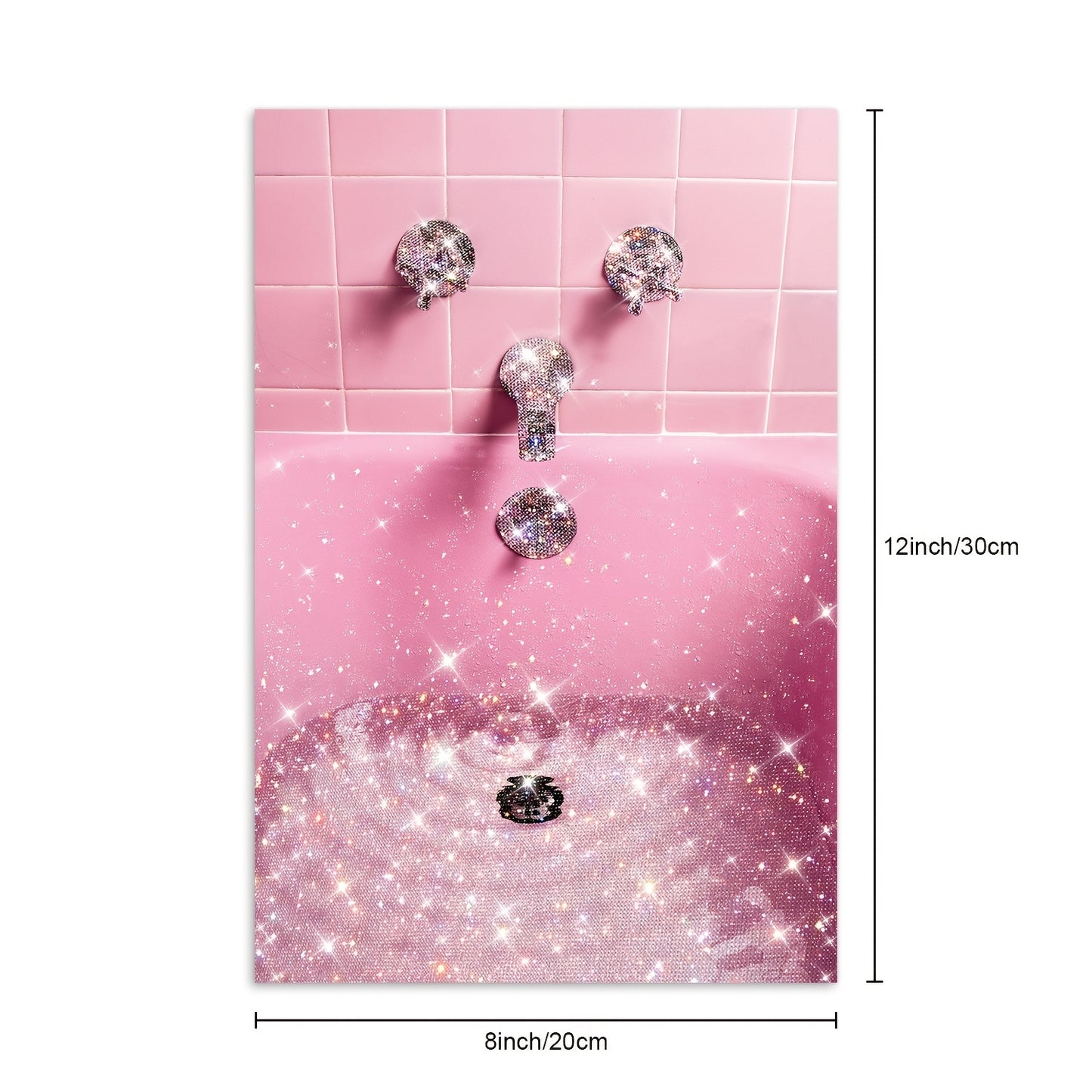 4PCS Glitter Pink Bathroom Wall Art Set