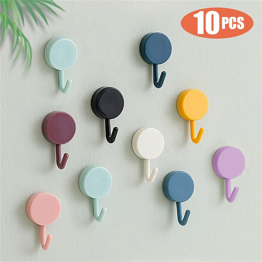 10pcs Adhesive Wall Hooks - Key Hooks, Coat Hangers, Waterproof Utility Hanging Self Adhesive Towel Hook for Kitchen, Bathroom, Bedroom, Entrance Door