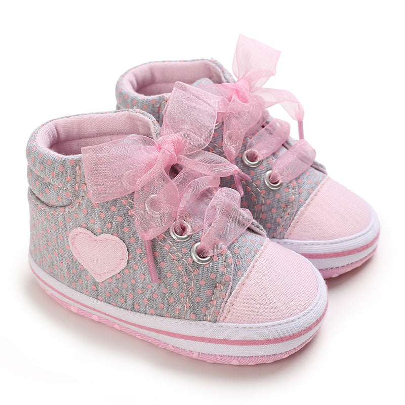 Baby Pink Bow Heart Polka Dot Soft Soled Sneakers