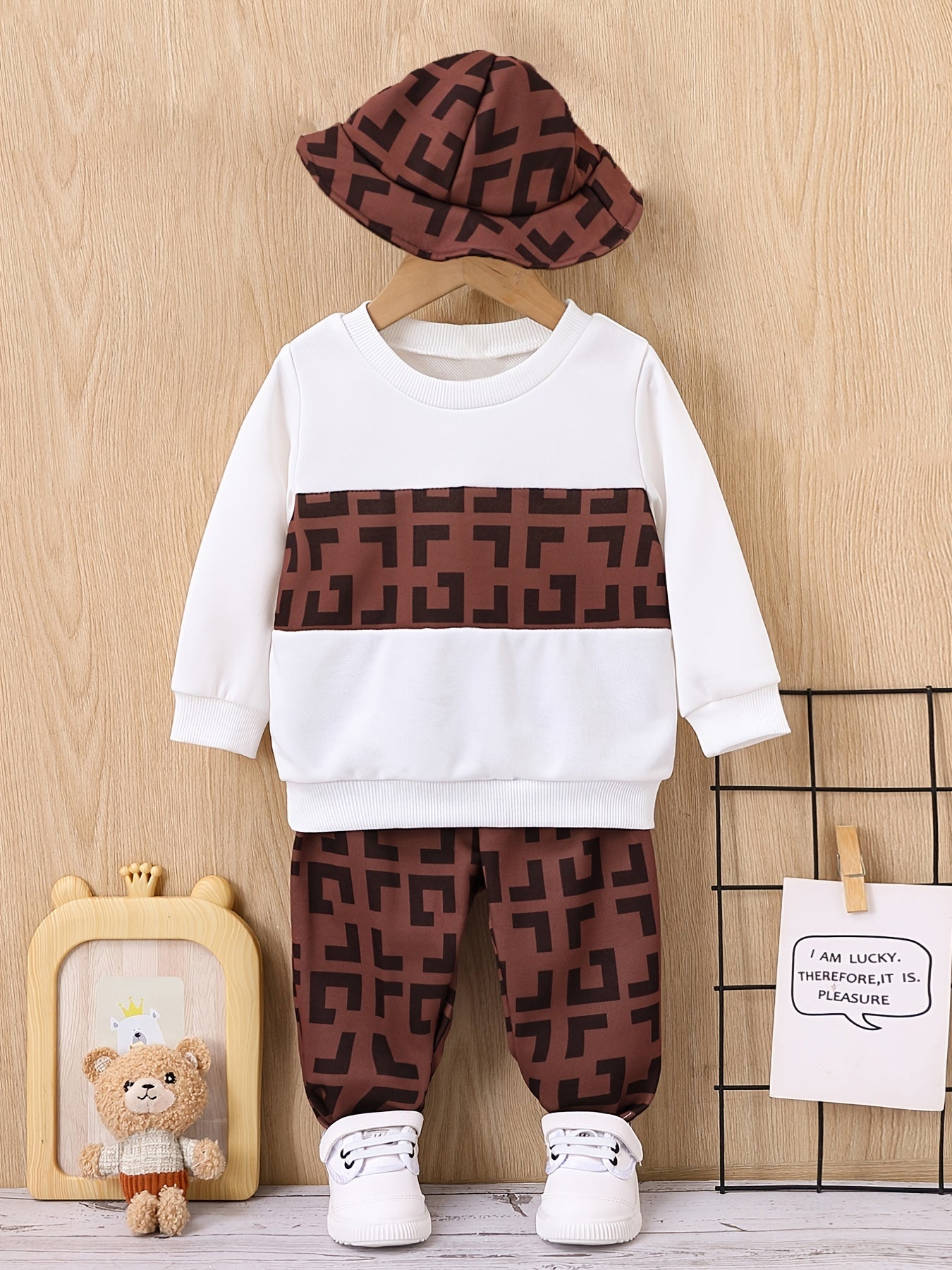 Boy's Hooded Color Block Suit Set with Hat