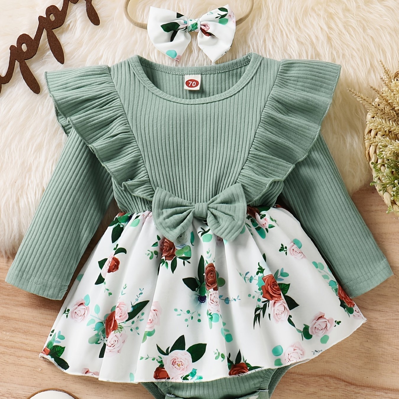 Newborn Infant Baby Girls Plaid Floral Dress Outfit
