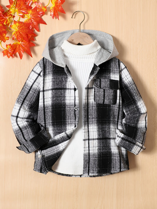 Boys' Long Sleeve Hooded Flannel Shirt