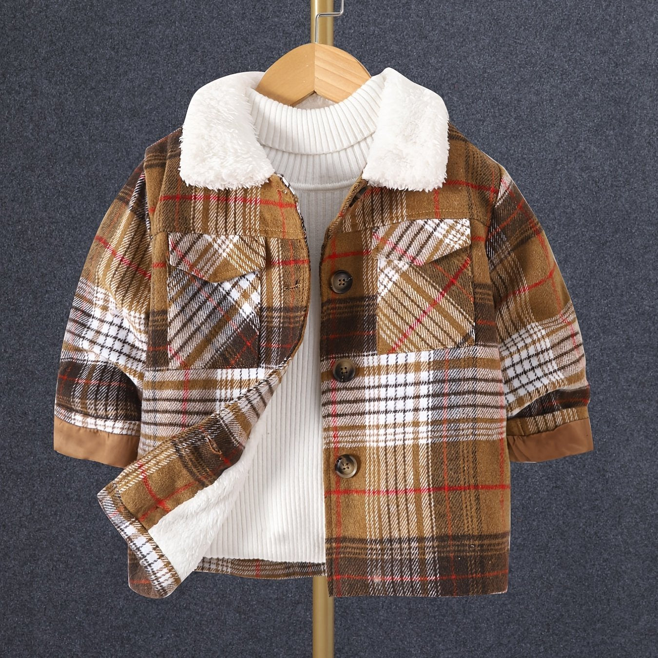 Casual Plaid Pockets Front Button-up Fleece Coat Jacket