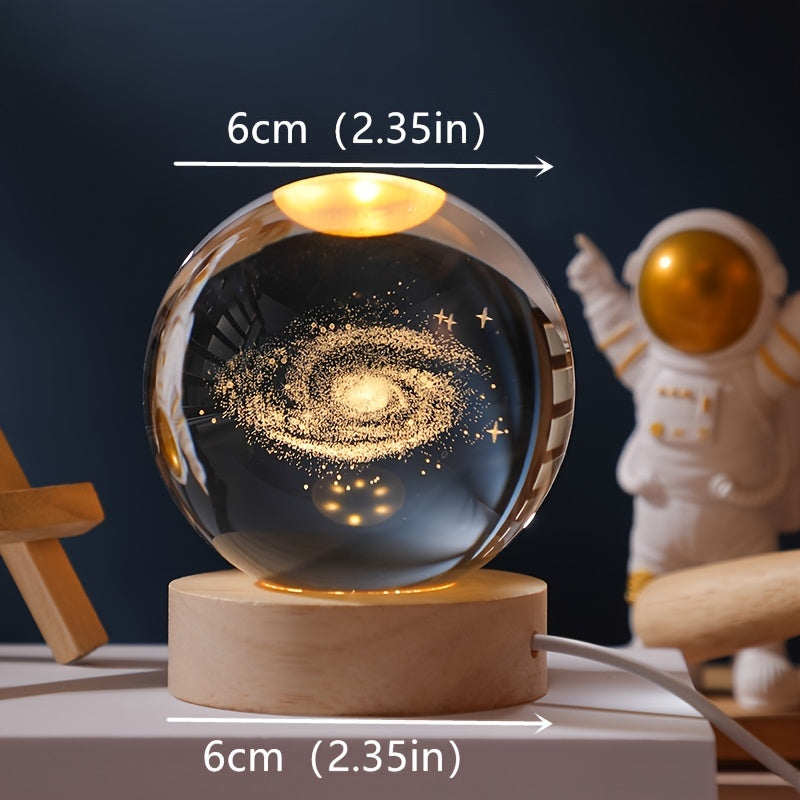 Wooden Base Crystal Ball, Creative Crystal Ball Night Lamp, Desktop Decor