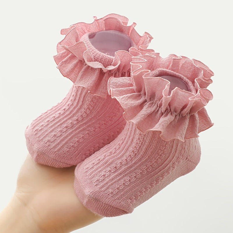 Toddler Girls Ruffle Lace Trim Solid Color Socks