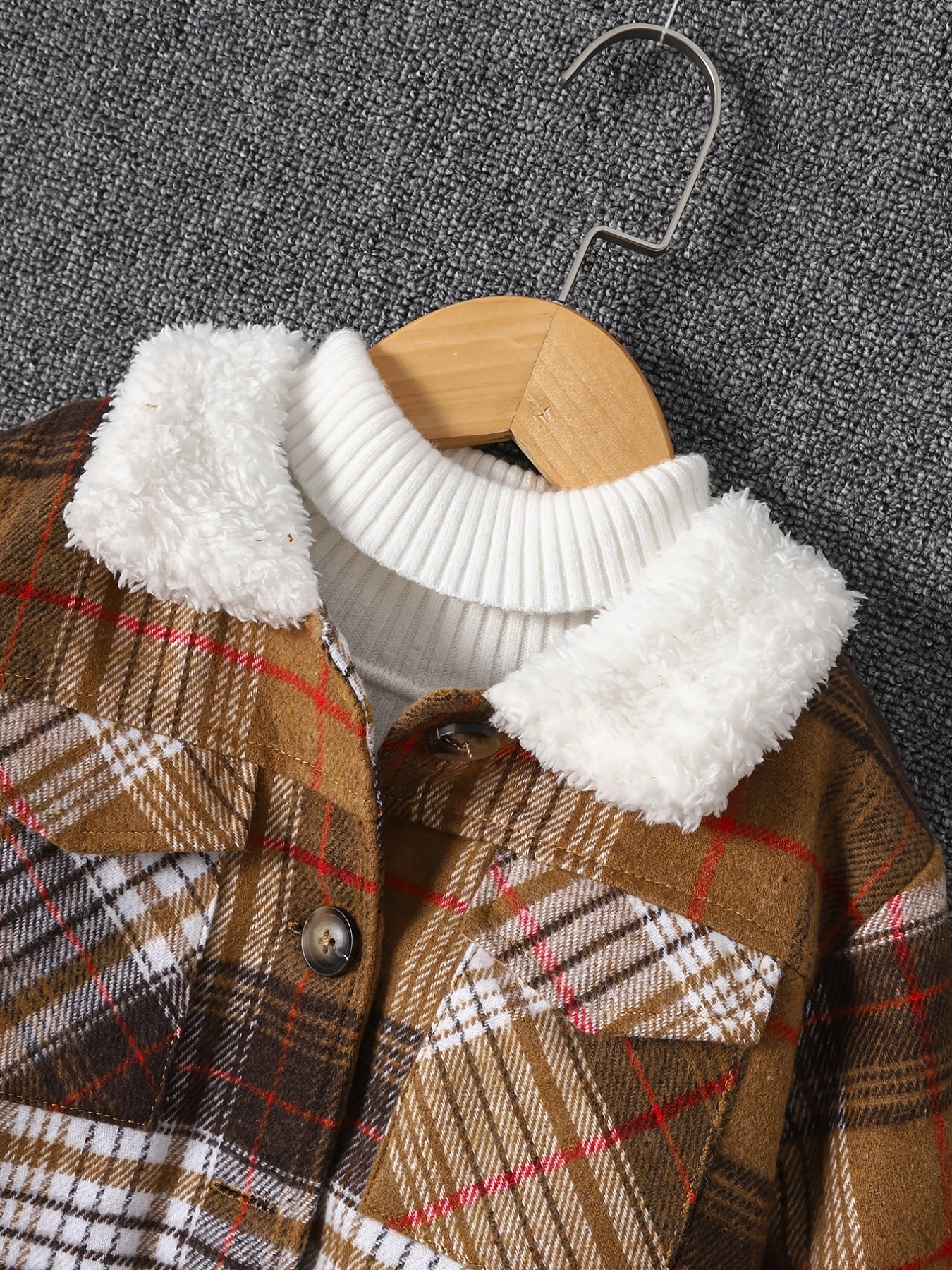 Casual Plaid Pockets Front Button-up Fleece Coat Jacket