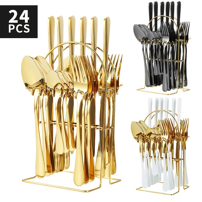 24 Piece Stainless Steel Tableware Set with Holder
