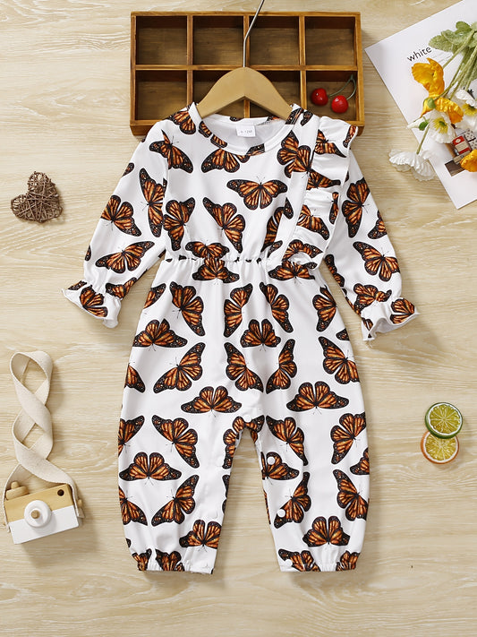 Butterfly Print Ruffle Romper for Baby Girls