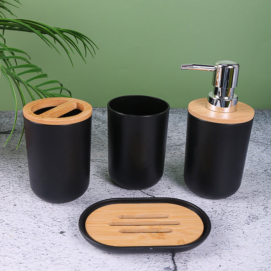 4 Piece Bathroom Toiletries Set with Bamboo Covers - 350ml Capacity